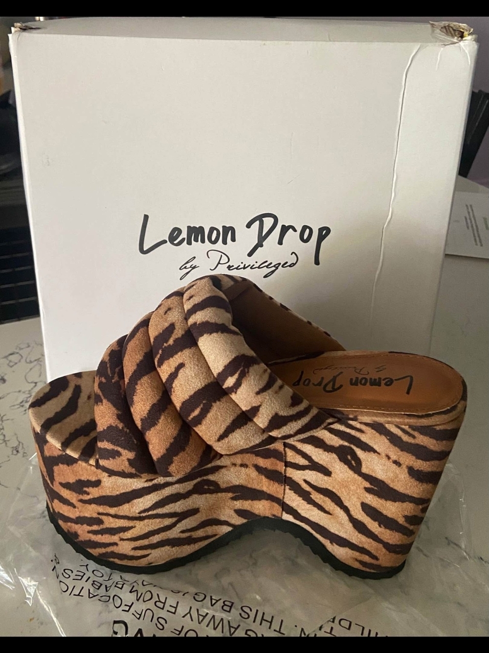 Lemon Drop by Privileged Tiger Zebra Print Platform Mule Wedges | Y2K Retro Glam